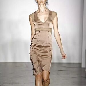 VPL Spring Summer 2011 Runway Knee-Length Dress Bronze Elegant Tan Dress Small